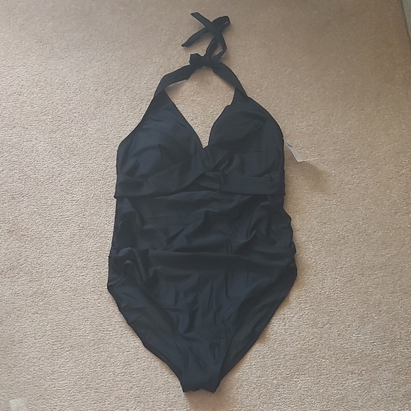 Chic Black Halter One-Piece Swimsuit - Picture 1 of 9